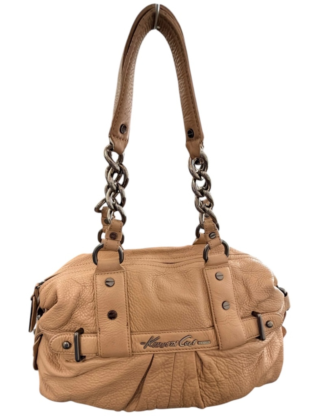 VTG Kenneth Cole Chain of Command Hobo Satchel Leather Bag Top Handle Beige